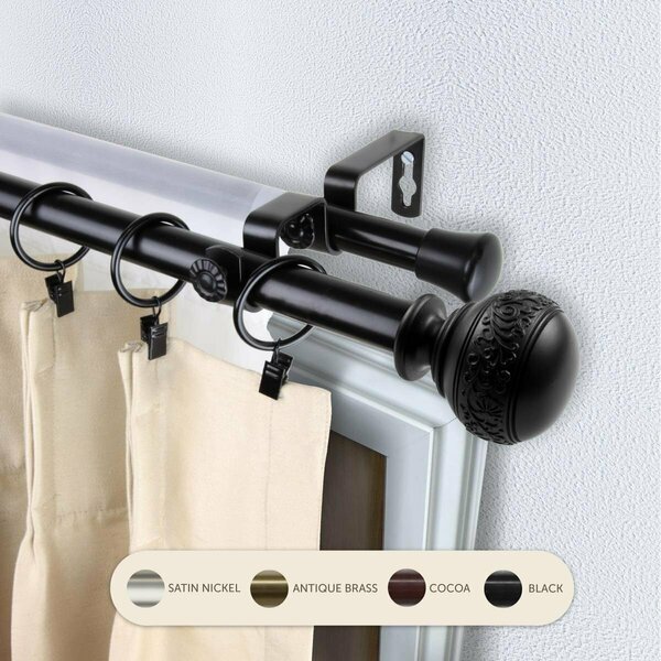 Central Design 0.8125 in. Lucid Double Curtain Rod with 120 to 170 in. Extension, Black 4787-992